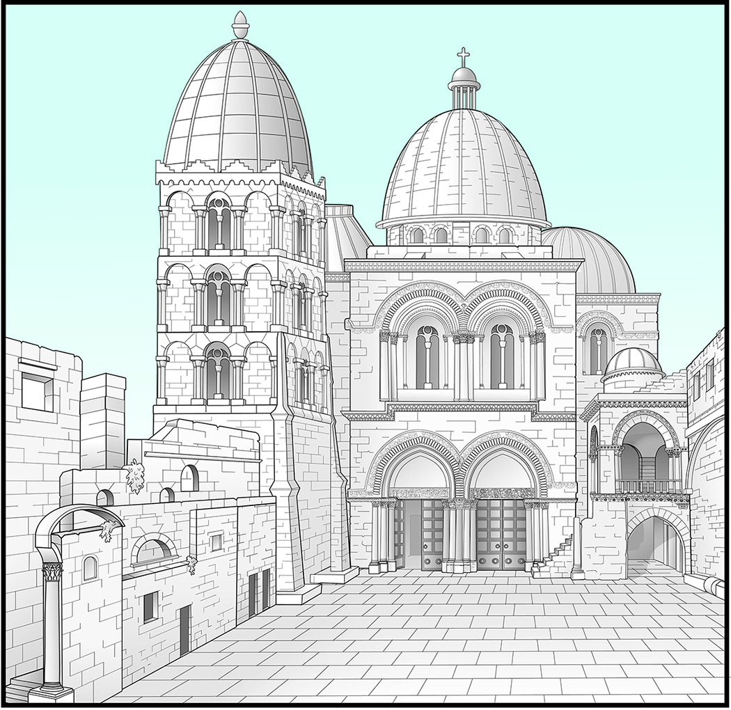 Reconstruction of the Church of the Holy Sepulcher during the Crusader period.